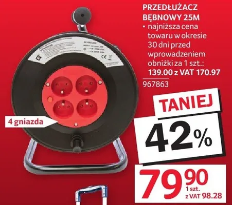 Przedłużacz bębnowy 25M promocja w Selgros