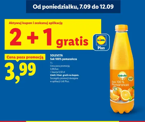 Sok 100% pomarańcza Solevita promocja w Lidl