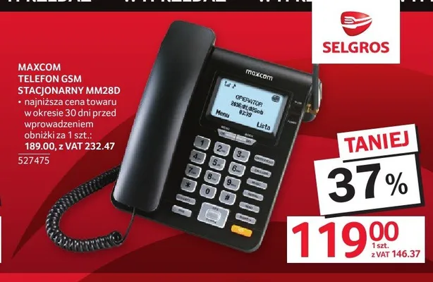 Telefon GSM stacjonarny MAXCOM MM28D promocja w Selgros