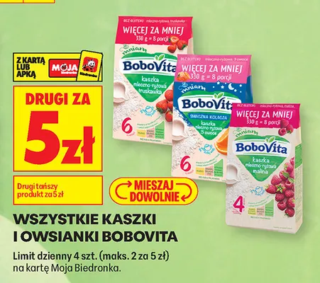 Kaszka mleczno-ryżowa malina BoboVita promocja w Biedronka