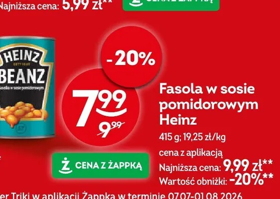 Fasola w sosie pomidorowym Heinz promocja w Żabka