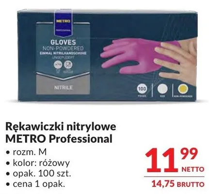 Rękawiczki nitrylowe METRO Professional rozmiar M kolor różowy promocja w Makro