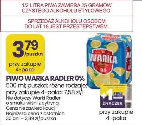 Piwo Warka Radler 0% promocja w Stokrotka
