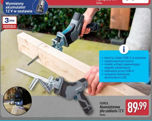 Akumulatorowa piła szablasta 12V Ferrex promocja w Aldi