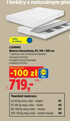 Materac kieszeniowy Livarno H3 140x200 cm promocja w Lidl