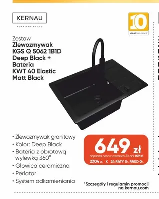 Zestaw zlewozmywak Kernau Kgs Q 5062 1B1D Deep Black + bateria Kwt 40 Elastic Matt promocja w Max Elektro