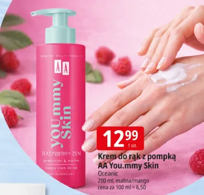 Krem do rąk z pompką AA You.mmy Skin Raspberry Zen malina/mango promocja w Leclerc