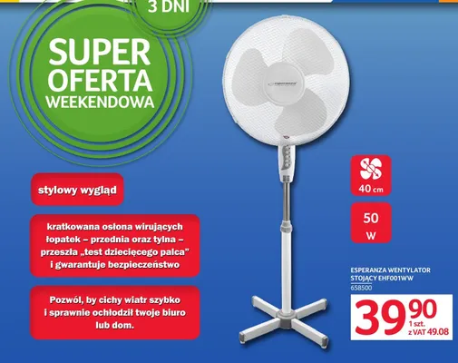 Wentylator stojący Esperanza EHF001WW promocja w Selgros