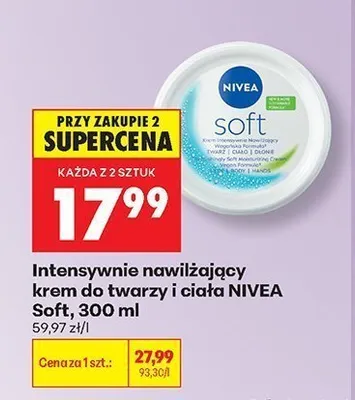 Intensywnie nawilżający krem do twarzy i ciała Nivea Soft promocja w Biedronka