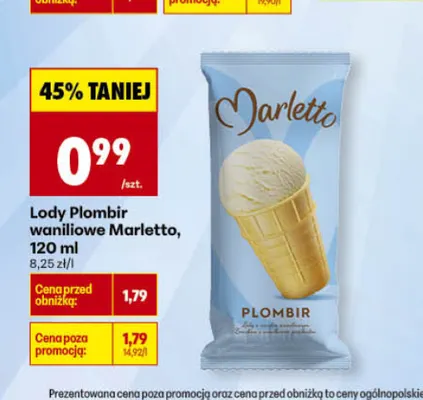 Lody Plombir waniliowe Marletto promocja w Biedronka