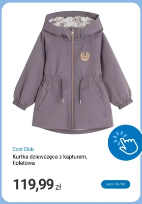 Kurtka dziewczęca z kapturem fioletowa Cool Club promocja w Smyk