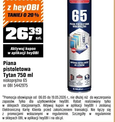 Piana pistoletowa Tytan 750ml niskopręzna 65 promocja w OBI