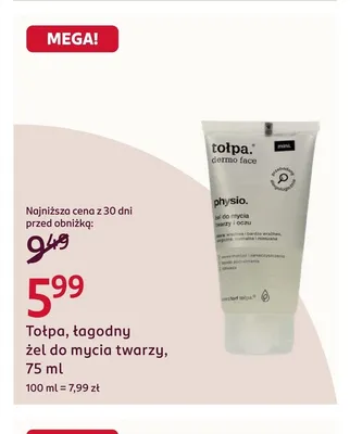 Łagodny żel do mycia twarzy Tołpa Physio promocja w Rossmann