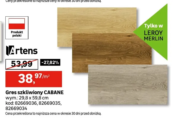 Gres szkliwiony Cabane 29,8x59,8 cm Artens promocja w Leroy Merlin