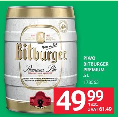 Piwo Bitburger Premium 5l promocja w Selgros