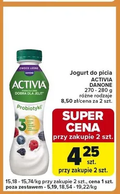 Jogurt do picia Activia Danone różne rodzaje promocja w Carrefour Express
