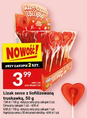 Lizak serce z liofilizowaną truskawką promocja w Twój Market