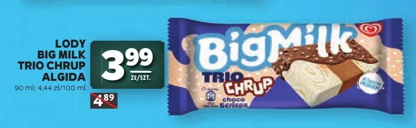 Lody Big Milk Trio Chrup Algida promocja w Stokrotka