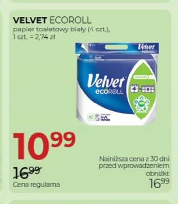 Papier toaletowy biały Velvet EcoRoll 4-pak promocja w Drogerie Jawa