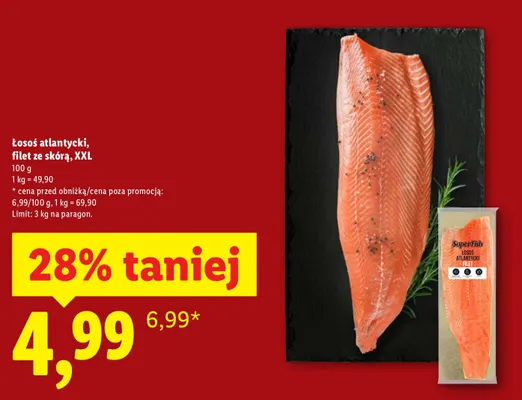 Łosoś atlantycki, filet ze skórą, XXL promocja w Lidl
