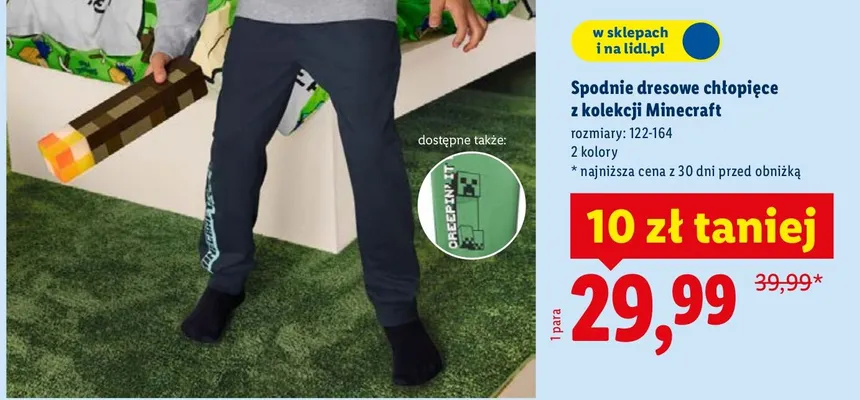 Spodnie dresowe chłopięce z kolekcji Minecraft promocja w Lidl