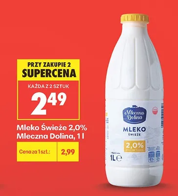 Mleko Świeże 2,0% Mleczna Dolina promocja w Biedronka