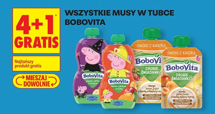 Musy w tubce różne smaki Bobovita promocja w Biedronka