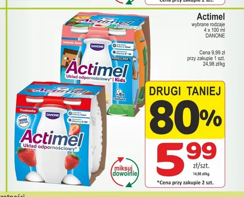 Napój jogurtowy Actimel Kids truskawka-banan Danone 4-pak promocja w Marketvita