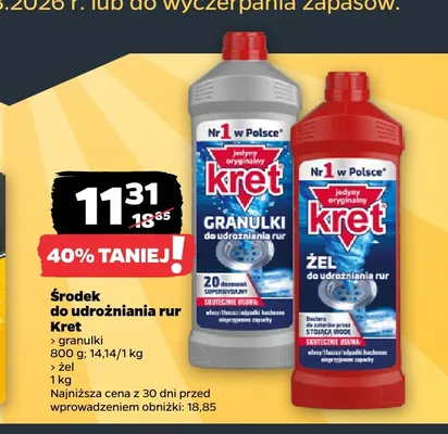 Środek do udrożniania rur Kret żel promocja w Netto