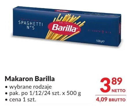 Makaron Barilla wybrane rodzaje promocja w Makro