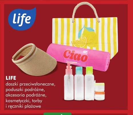 Daszki przeciwsłoneczne, poduszki podróżne, akcesoria podróżne, kosmetyki, torby i ręczniki plażowe Life promocja w Super-Pharm