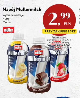Napój Müllermilch o smaku bananowym promocja w Market Point