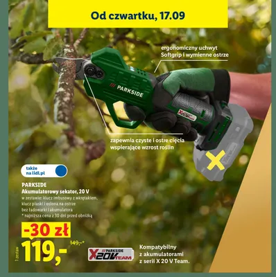 Akumulatorowy sekator Parkside promocja w Lidl