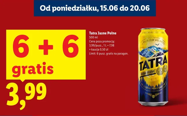 Piwo Tatra Jasne Pełne promocja w Lidl