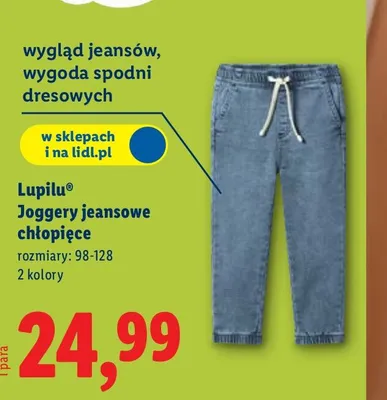 Joggery jeansowe chłopięce rozmiary: 98-128 promocja w Lidl