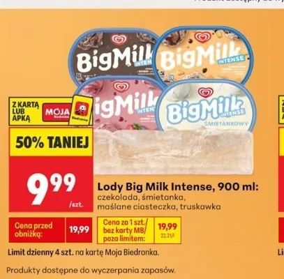 Lody Big Milk Intense truskawka promocja w Biedronka