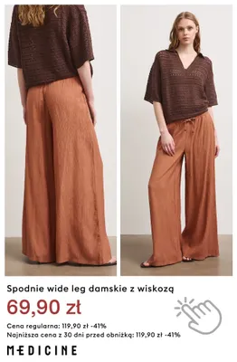 Spodnie wide leg damskie z wiskozą Medicine promocja w Medicine