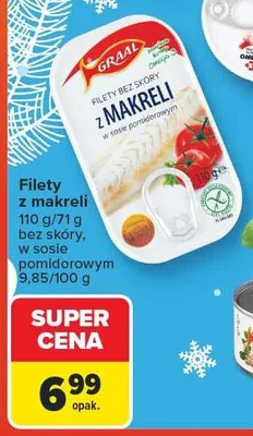 Filety z makreli w oleju, w sosie pomidorowym, w sosie śmietanowo-warzywnym Graal promocja w Carrefour