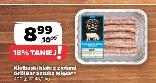 Kiełbaski białe z ziołami Grill Bar Sztuka Mięsa promocja w Netto