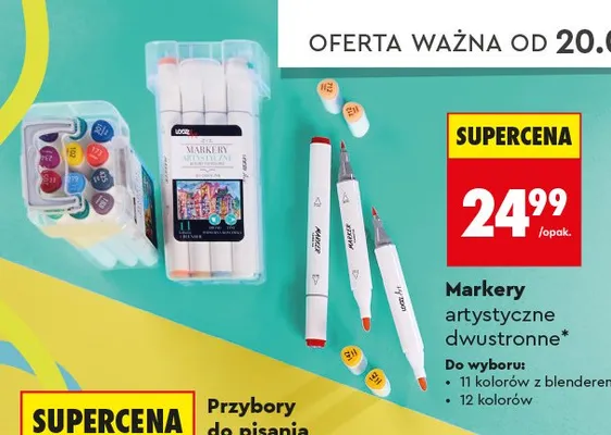 Markery artystyczne dwustronne LOOZZ 12 kolorów promocja w Biedronka