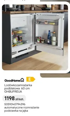 Lodówkozamrażarka podblatowa GoodHome 60cm GHBUFREUA automatyczne rozmrażanie podstawka na jajka promocja w Castorama