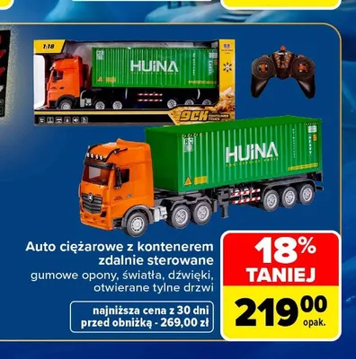 Auto ciężarowe z kontenerem zdalnie sterowane Huina promocja w Carrefour
