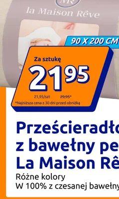 Prześcieradło z gumką z bawełny perkalowej La Maison Rêve 90x200 cm promocja w Action
