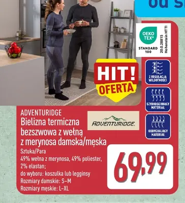 Bielizna termiczna bezszwowa z wełną z merynosa damska/męska Adventuridge promocja w Aldi