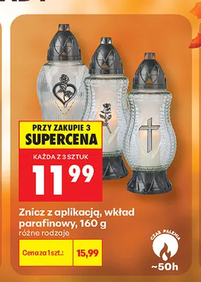 Znicz z aplikacją wkład parafinowy promocja w Biedronka