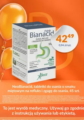 Tabletki do ssania na refluks i zgagę NeoBianacid o smaku miętowym promocja w DOZ.PL