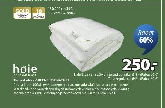 Termokołdra GREENFIRST NATURE hoie 140x200cm promocja w Jysk
