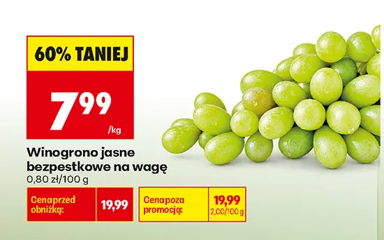 Winogrono jasne bezpestkowe na wagę promocja w Biedronka