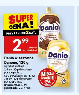 Serek homogenizowany Danio w saszetce o smaku waniliowym promocja w Twój Market