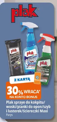 Plak spraye do kokpitu/woski/pianki do opon/szyb i lusterek/ściereczki Maxi Parys promocja w Leclerc